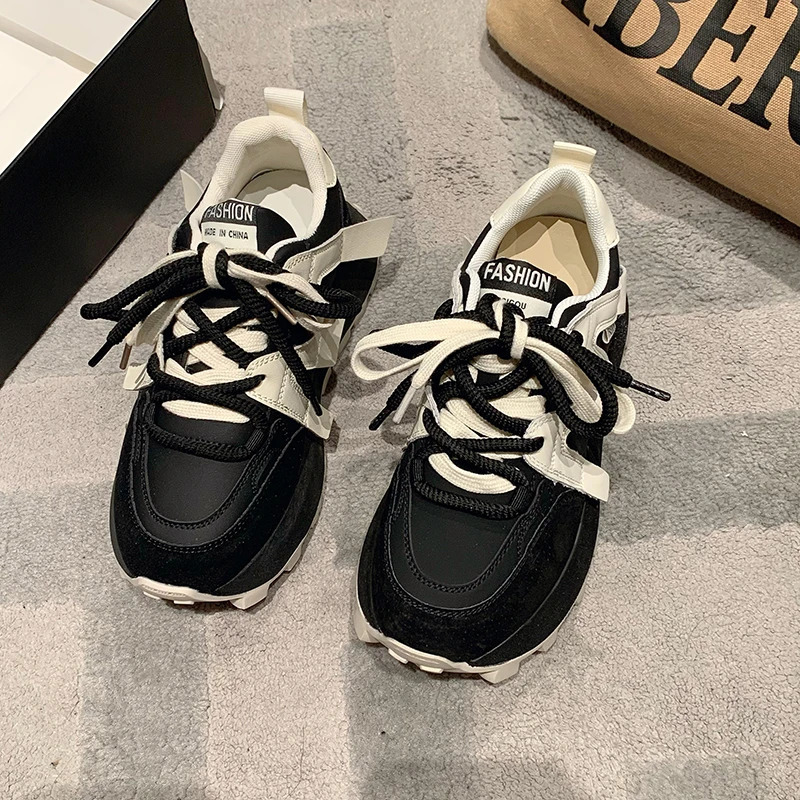 Vulcanize Shoes Casual Fashion Women's Shoes Chunky Sneakers for Women Lace-Up Dad Shoes Platform Sneakers 240117