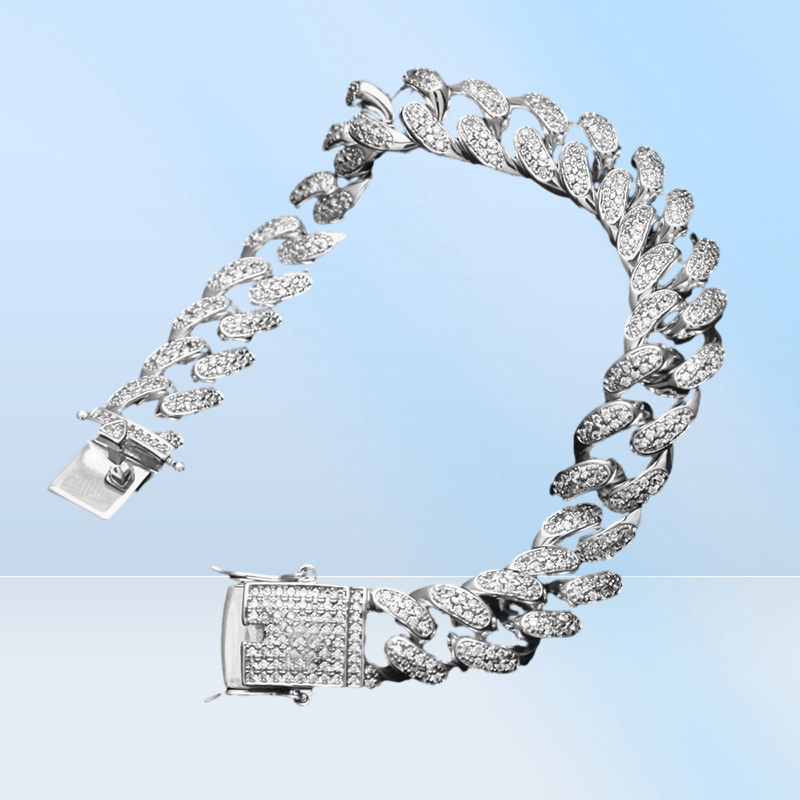 Uwin 13mm Men Zircon Curb Cuban Link Bracelet Hip Hop Jewelry Gold Silver Thick Heavy Copper Material Iced Out Cz Chain Bracelet J