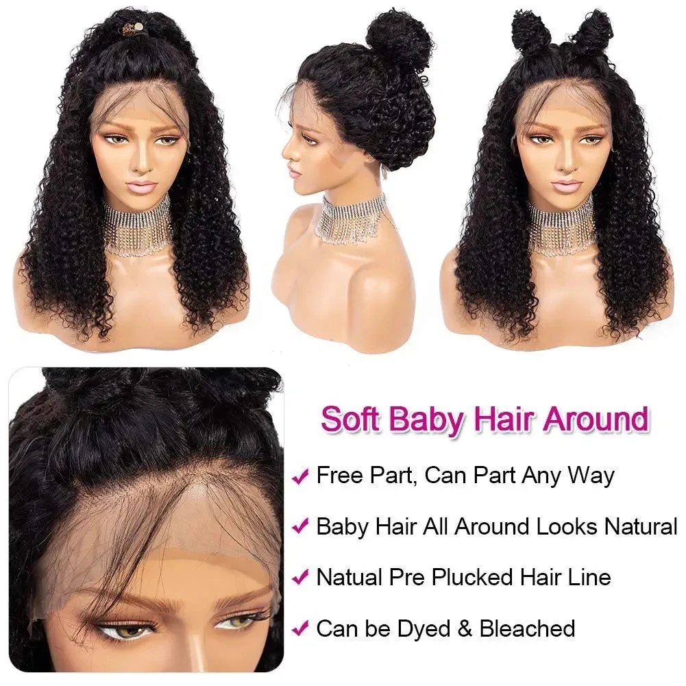 Free shipping Indian Deep Wave Frontal HD 360 Glueless Human Hair Wig Pre Cut Curly Lace Front Wigs Synthetic for Women
