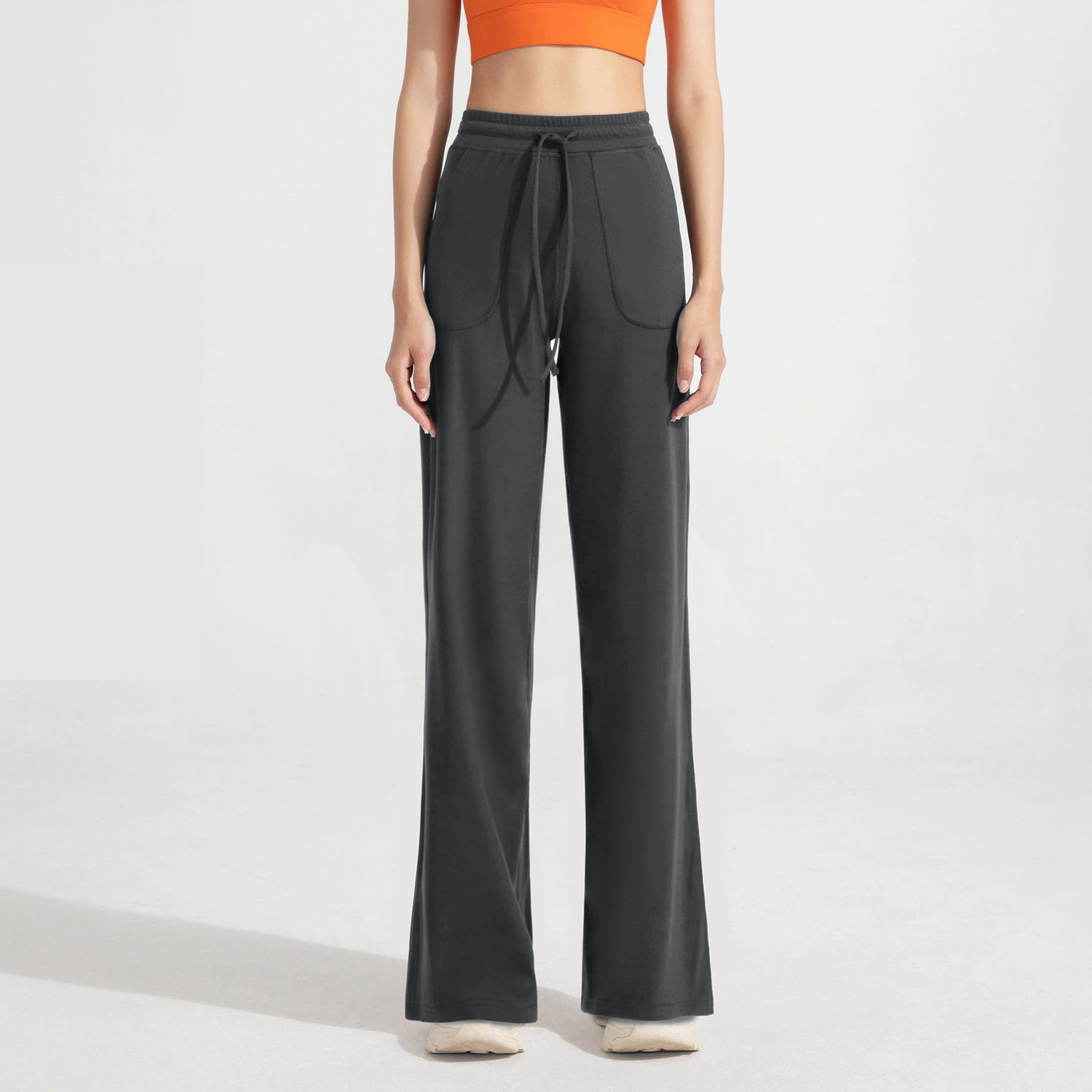 LL Antibacterial Pocket Straight Trousers Female High Waist Sports Fitness Pants Loose and Thin Yoga Wide -leg Pants