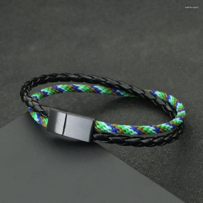 Charm Bracelets Novel Mens Bracelet Ethnic Rope Braslet Stainless Steel Detachable Magnet Buckle Leather Braclet Gifts For Boyfriend