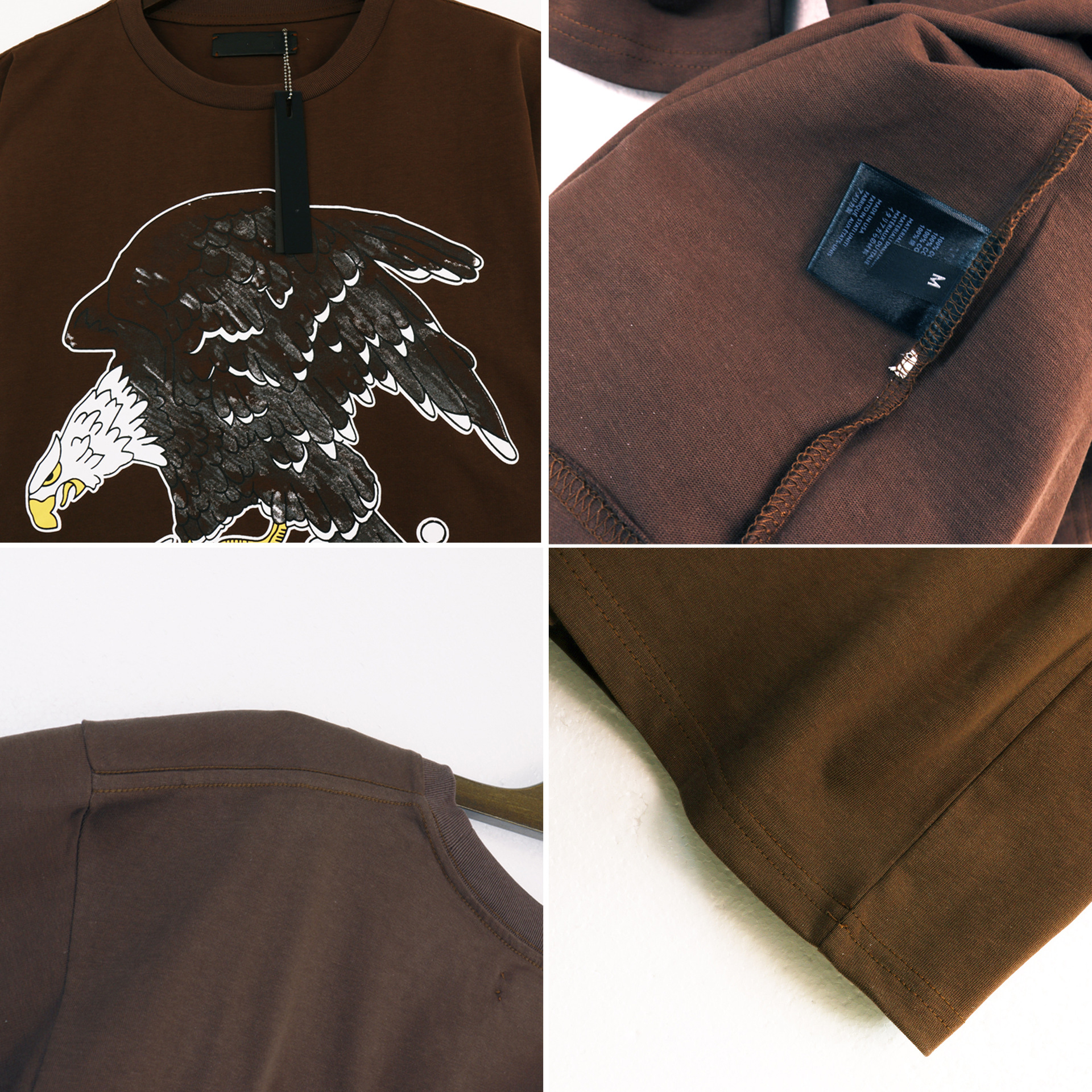 Men's Eagle T-shirts Letter Logo Printed Tops Round Neck Trendy Short Sleeve T-shirt