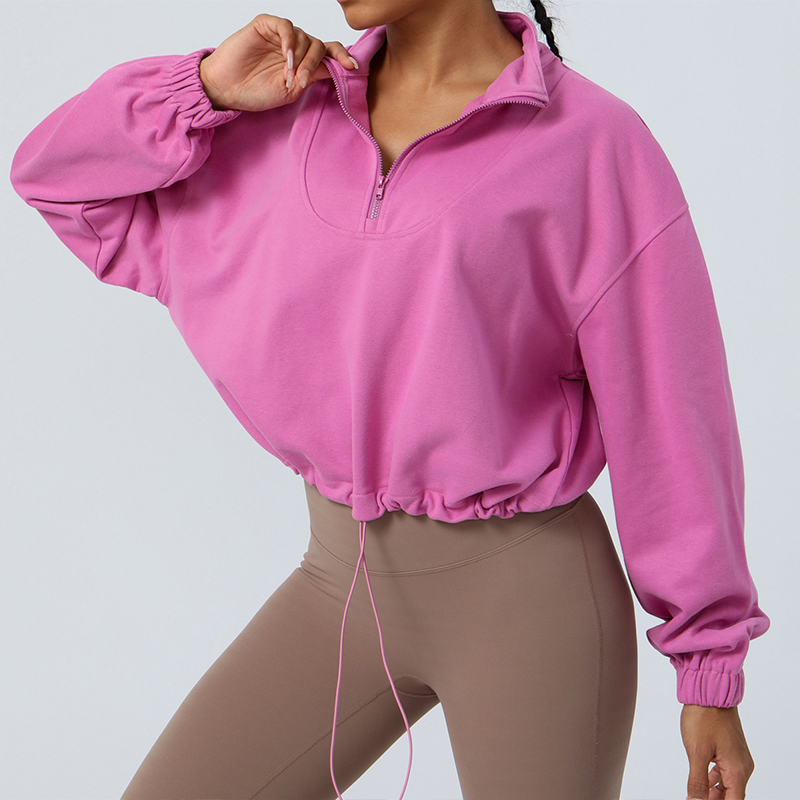 Women yoga sports hoodie women's autumn and winter loose half zip running smock drawstring fitness yoga wear long sleeves