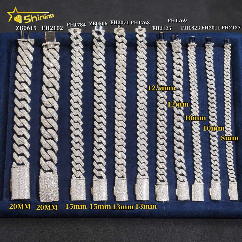 bracelet necklace mossanite Shining Jewelry Pass Diamond Tester S925 6MM 8MM 10MM 12MM Iced Out Hip Hop Jewelry VVS Moissanite Cuban Link Bracelet Men