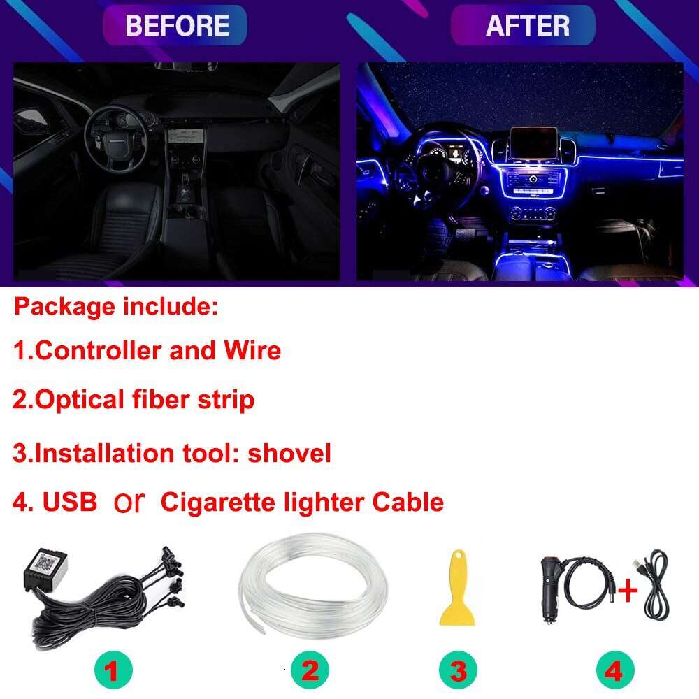 New Neon Car Interior Lights RGB Ambient Light Fiber Optic Kit With APP Wireless Control LED Auto Atmosphere Decorative Lamp