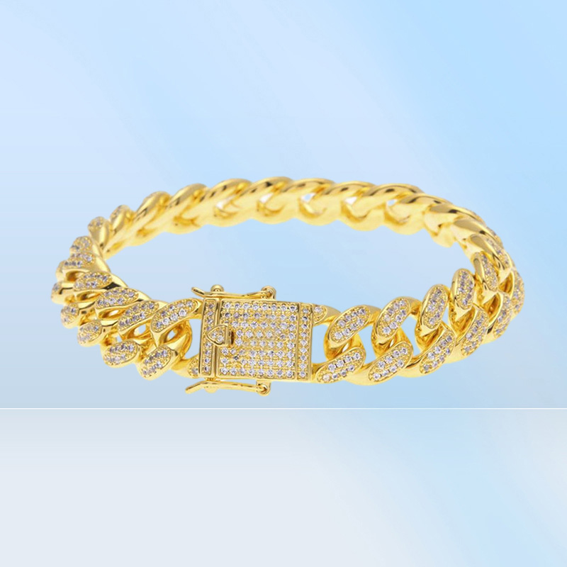 Uwin 13mm Men Zircon Curb Cuban Link Bracelet Hip Hop Jewelry Gold Silver Thick Heavy Copper Material Iced Out Cz Chain Bracelet J