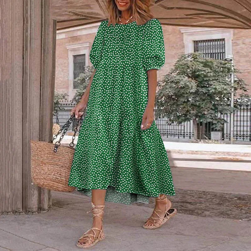 Plaid Floral Plus Size Long Dress for Women 2023 Summer Dresses Casual Short Sleeved Loose Skirt Vestido Oversized Female Clothi 240116