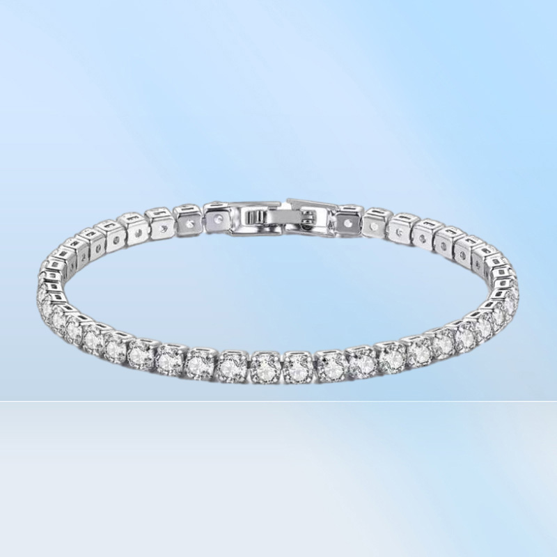 Link Bracelets Real Moissanite Tennis Bracelet For Women S925 Sterling Silver 4mm Diamonds Bangles Chains Fine Jewelry