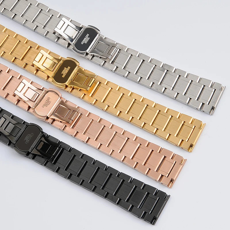 14mm 18mm 19mm 20mm 22mm 24mm 316L Stainless Steel Watch Strap Mens Womens Wrist Metal Wracelets Golden Rose Gold Black 240116