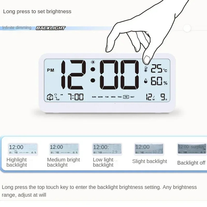 Digital Alarm Clock Table Electronics Wall Temperature Humidity Calendar Week Bedroom Child Desk Watch Night Light Decorations 240116
