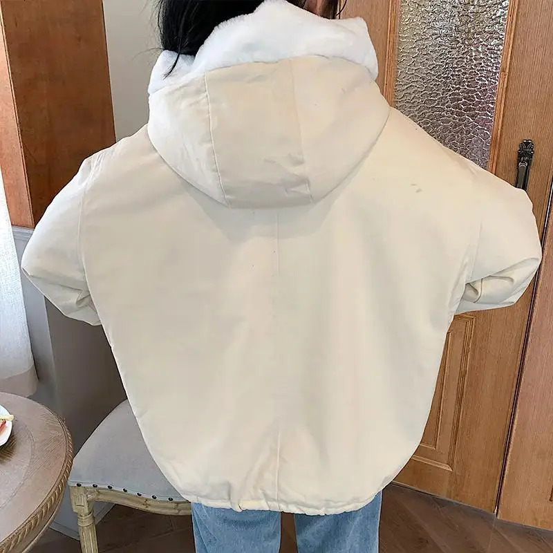 Work coat girls autumn and winter clothing Korean version student plus velvet thickened lamb wool short cotton coat 240117