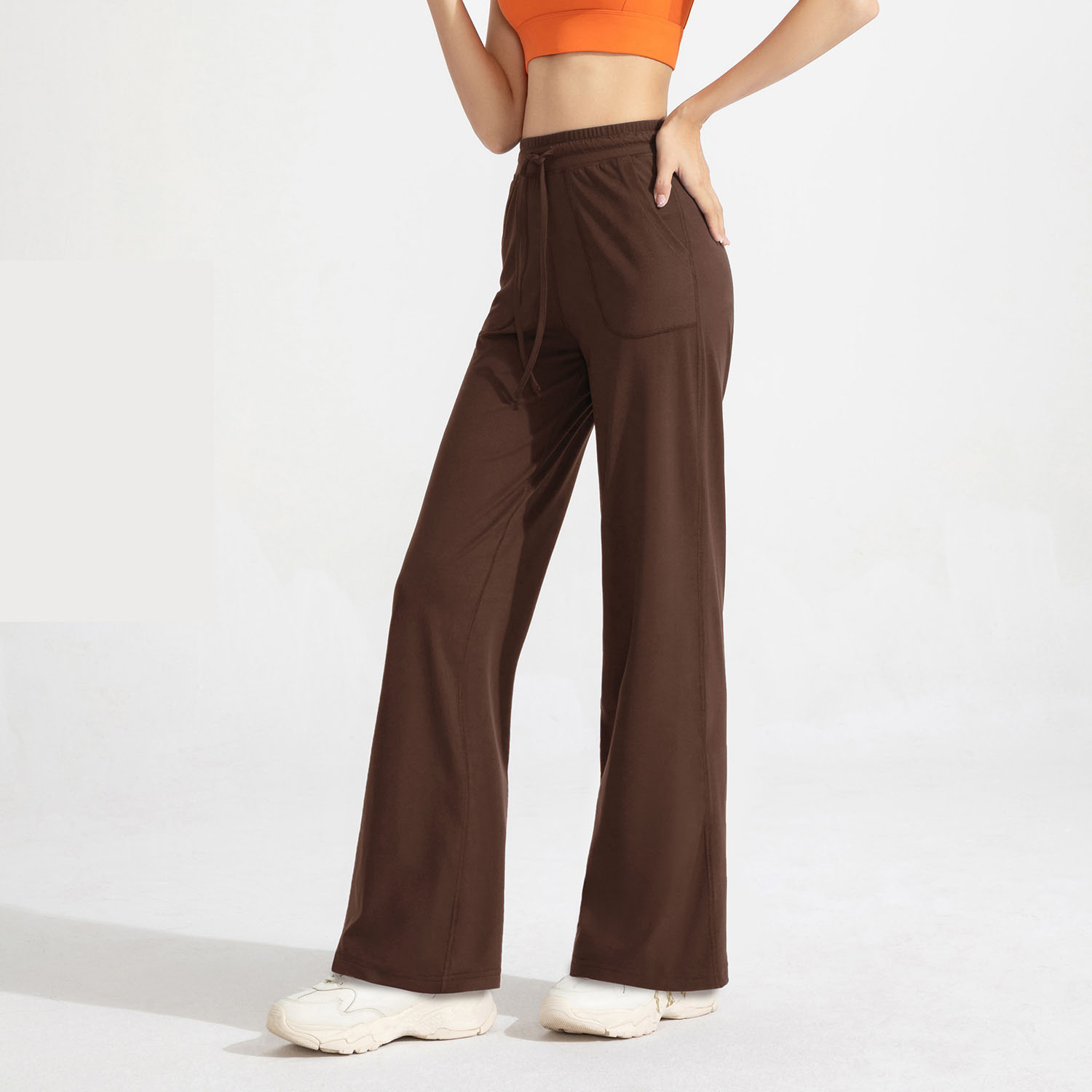 LL Antibacterial Pocket Straight Trousers Female High Waist Sports Fitness Pants Loose and Thin Yoga Wide -leg Pants