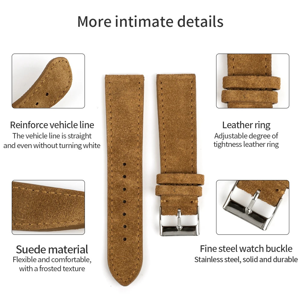 Soft Suede Leather Watch Band 18mm 20mm 22mm Brown Coffee Blue Strap Stainless Steel Buckle for Men Women Watchband 240116
