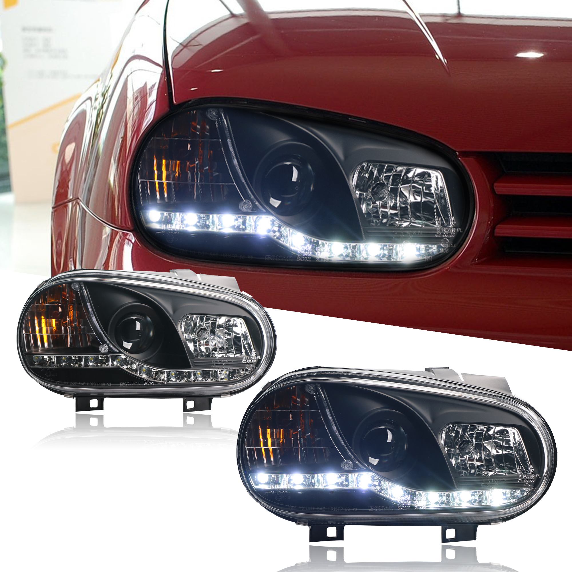 Car Turn Signal Head Lamp for VW Golf 4 LED Daytime Running Headlight 2004-2008 MK4 High Beam Light Lens