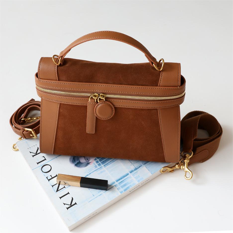 Autumn/Winter Retro Patchwork Tote: Matte Suede & Genuine Leather, Versatile Backpack, Crossbody, Messenger Bag for Women - Geometric Zip Designer