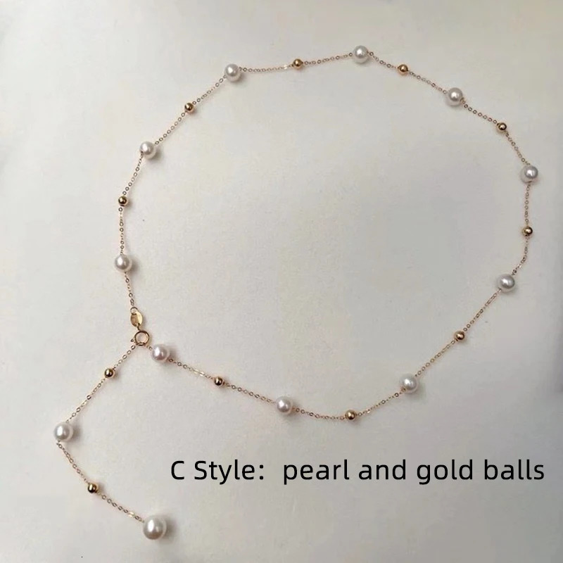 XF800 Solid 18K Gold Natural Pearl Necklace Au750 Fine Jewelry Chocker Round Aniversary Gift For Women White X536 240117