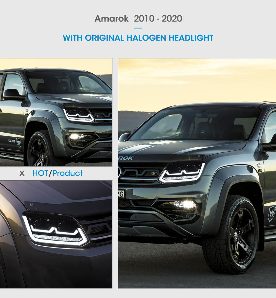 LED Daytime Running Head Light for VW Amarok Car Headlight 2008-2020 Turn Signal High Beam Lamp Lens