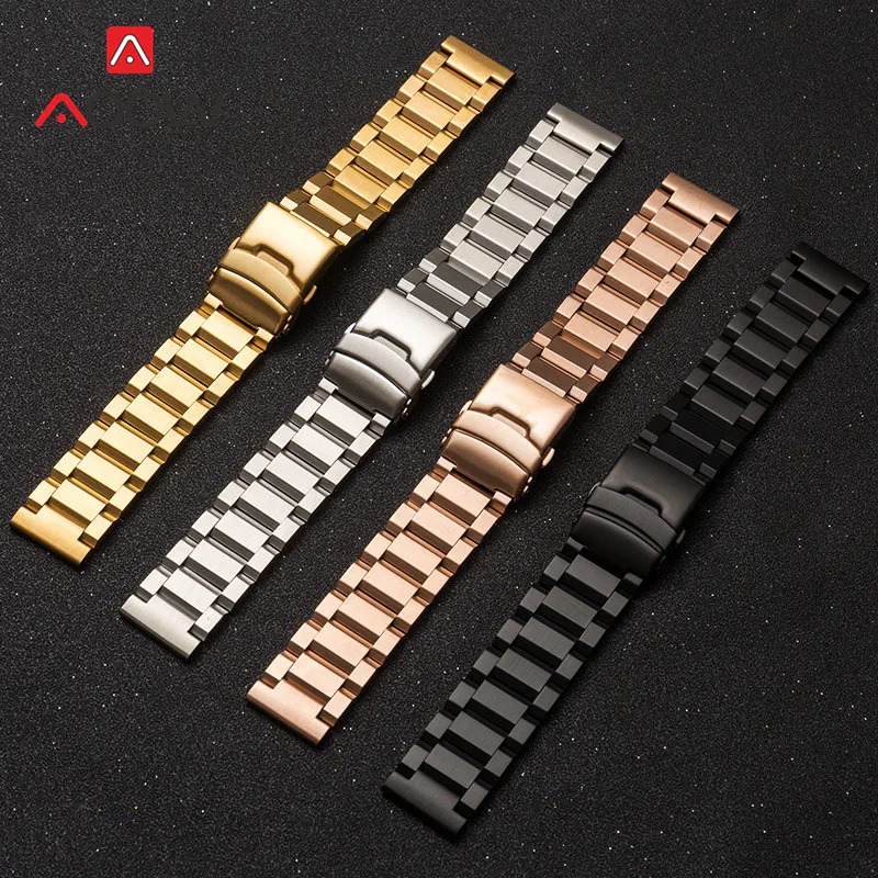 18 19 20 21 22mm 23mm 24mm 25mm Solid Stainless Steel Strap Watchband Metal Folding Buckle Replacement Band Watch Accessories 240116