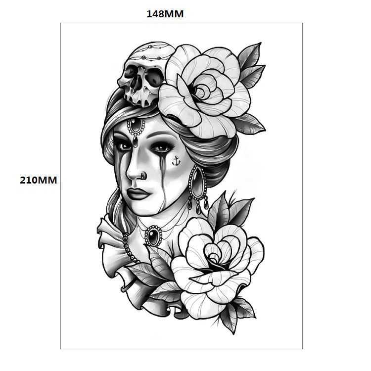 Makeup Punk Style Beauty Set with Simulated Tattoo Colorful Pattern Flower Arm Water Transfer Printing Waterproof Sticker