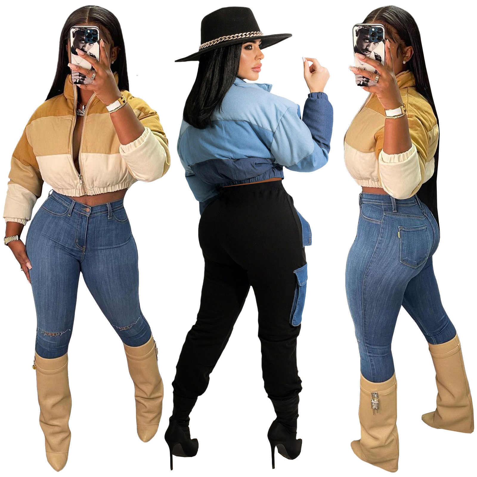 10065 women's winter new color matching cotton clothes 231122