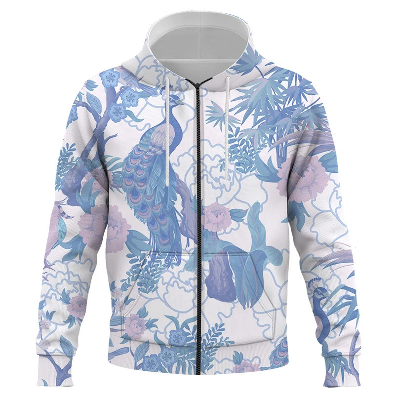 Flower bird and plant illustration 3D Print Zipper Hoodie Sweatshirts Men Women Fashion Casual Pullover Oversized Hoodies 240117