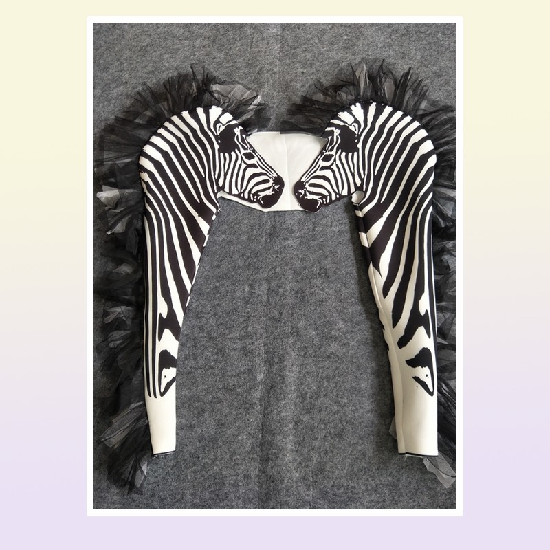 Fashion Zebra Pattern Jumpsuit Women Singer Sexy Stage Outfit Bar DS Dance Cosplay Bodysuit Performance Show Costume 2203225206096