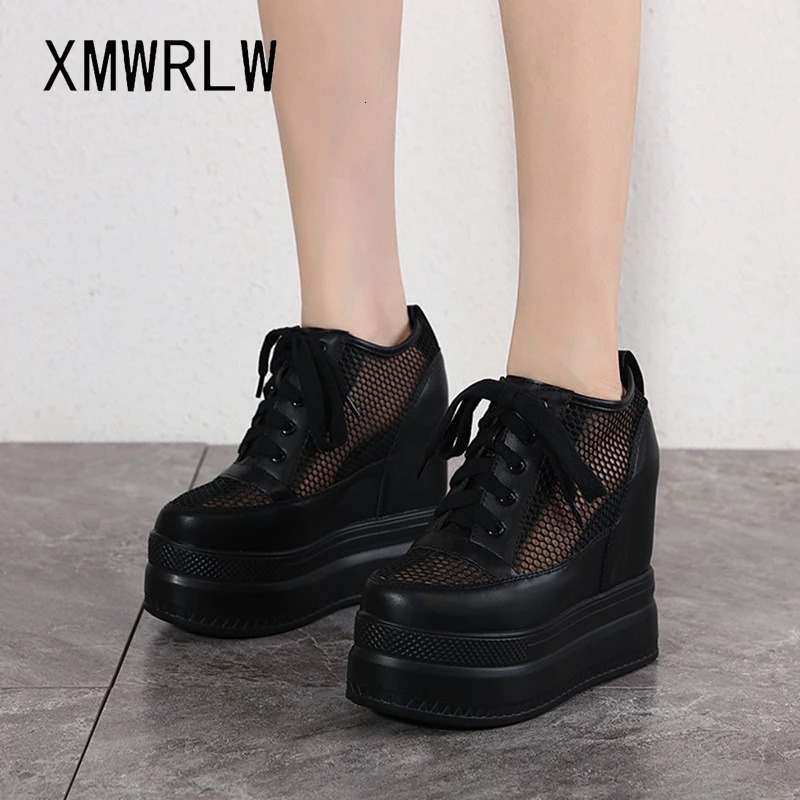 XMWRLW Breathable Mesh Women's Platform High Heels 15cm Female Sneakers Women White Black Shoes Summer Sneaker 240117