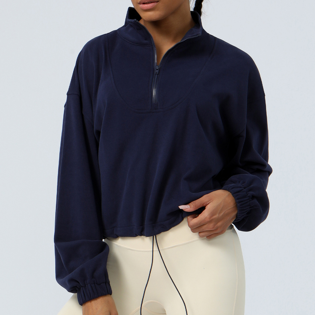 Women yoga sports hoodie women's autumn and winter loose half zip running smock drawstring fitness yoga wear long sleeves