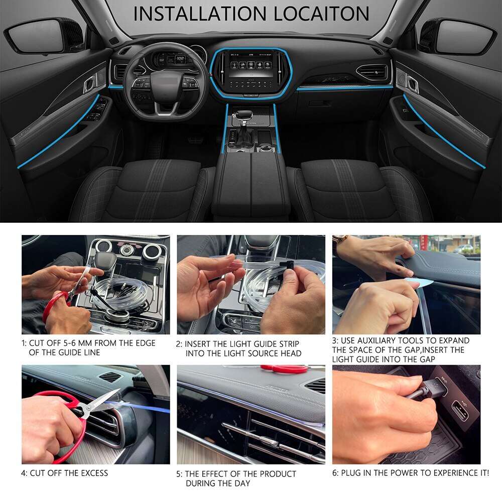 New Neon Car Interior Lights RGB Ambient Light Fiber Optic Kit With APP Wireless Control LED Auto Atmosphere Decorative Lamp