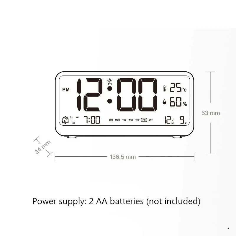 Digital Alarm Clock Table Electronics Wall Temperature Humidity Calendar Week Bedroom Child Desk Watch Night Light Decorations 240116