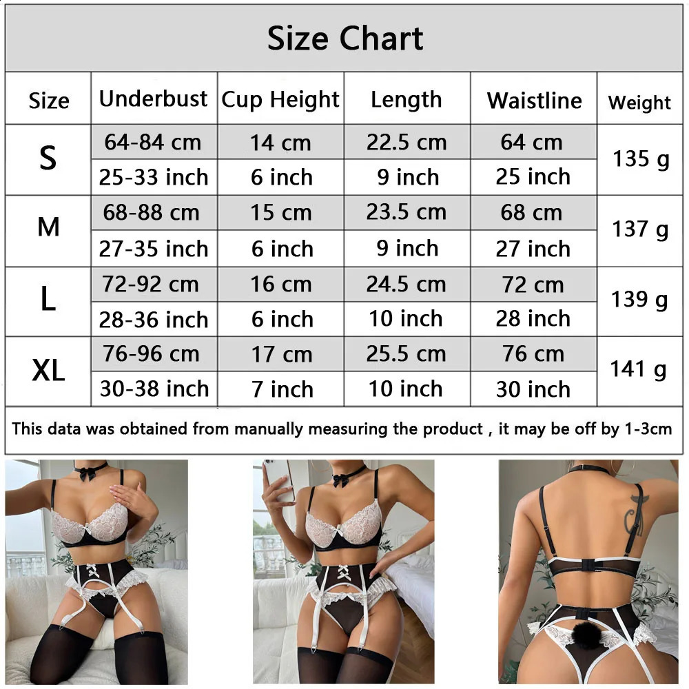 Sexy Lace Maid Servant Costume Set French Sex Lady Dress Women Lingerie Black White Cosplay Erotic Uniform Apron 240117