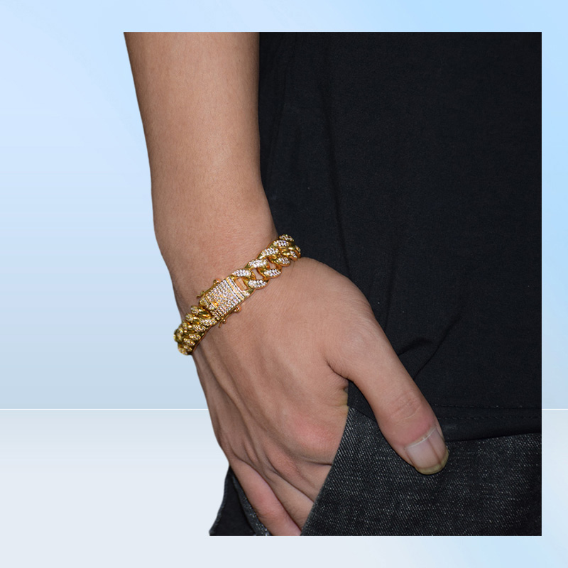 Uwin 13mm Men Zircon Curb Cuban Link Bracelet Hip Hop Jewelry Gold Silver Thick Heavy Copper Material Iced Out Cz Chain Bracelet J