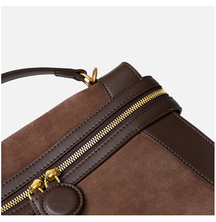 Autumn/Winter Retro Patchwork Tote: Matte Suede & Genuine Leather, Versatile Backpack, Crossbody, Messenger Bag for Women - Geometric Zip Designer
