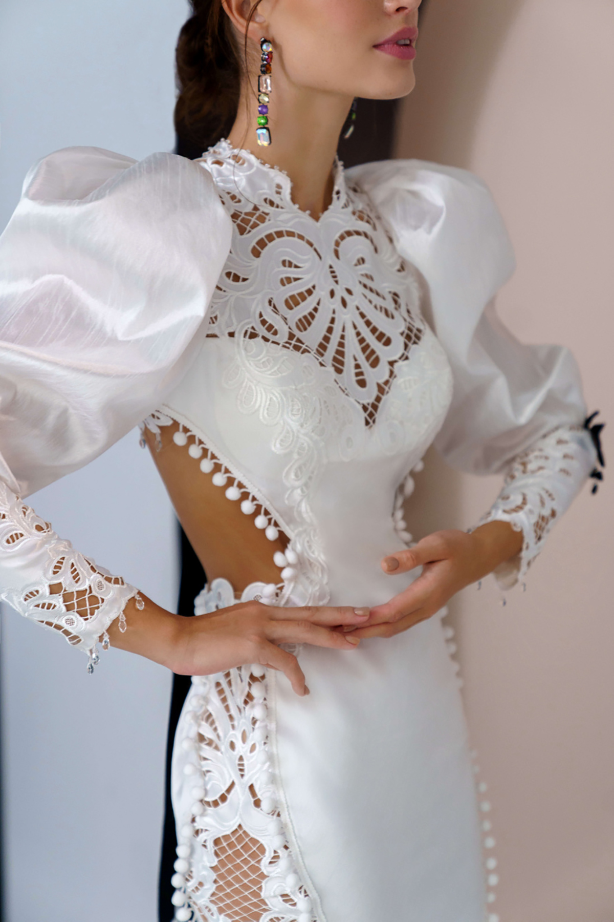 Modern Lace Mermaid Wedding Dresses Long Sleeves Bridal Gowns Backless Satin Sweep Train Bride Dresses Custom Made