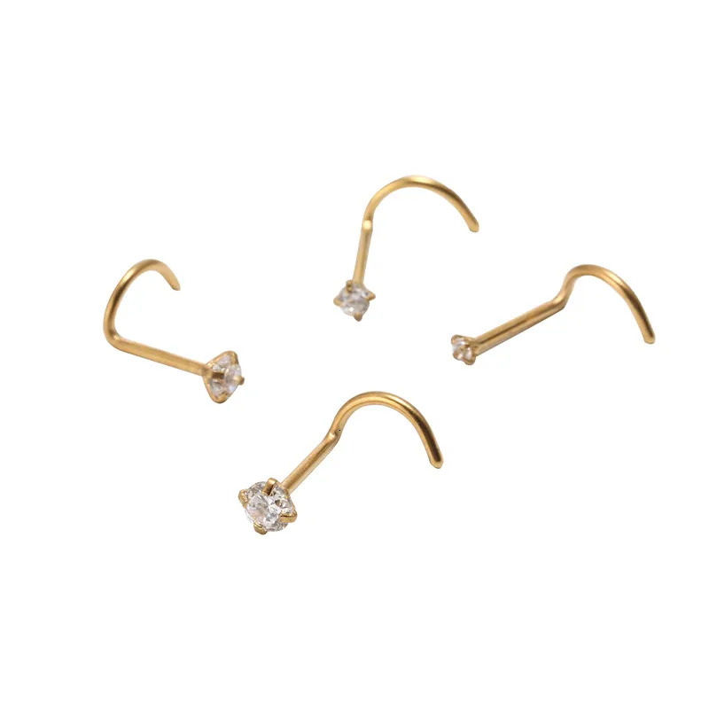 Wholesale 50pcs/Lot CZ Nose Stud Screw Steel Nose Ring Nose Piercing 20gX1.5mm 2mm 2.5mm m Gold Color 240117