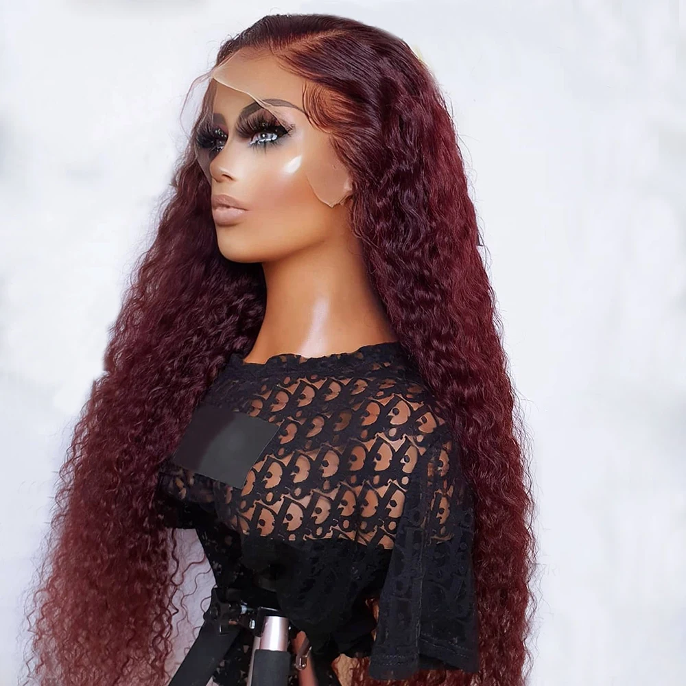 Peruvian Natural Hair Deep Wave Wig 99j Burgundy Lace Front Wig 13x4 Hd Lace Frontal Wig 360 Full Lace Wig Synthetic Pre Plucked Brazilian Hair