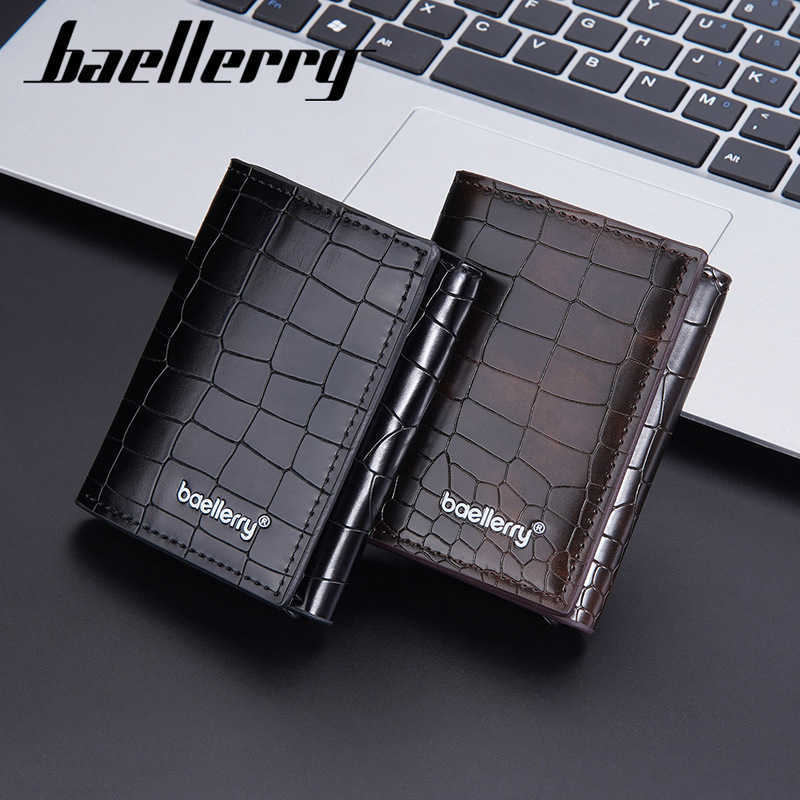 Men's Card Case Metal Aluminum Case Pop Card Case Crocodile Print Trifold Wallet 020824a