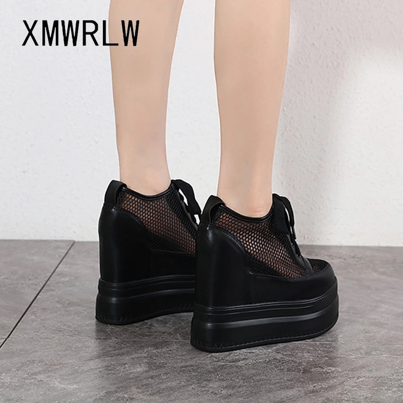 XMWRLW Breathable Mesh Women's Platform High Heels 15cm Female Sneakers Women White Black Shoes Summer Sneaker 240117