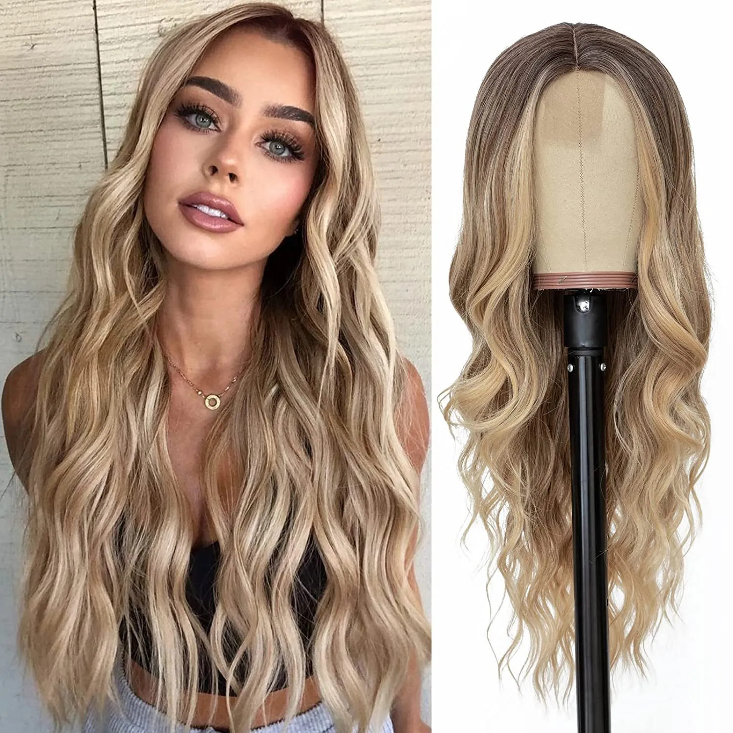 Long Brazilian Highlight Wig Human Hair Ombre Colored Deep Curly Lace Front Wig Honey Blonde Hd Deep Wave Lace Frontal WigsSyynthetic