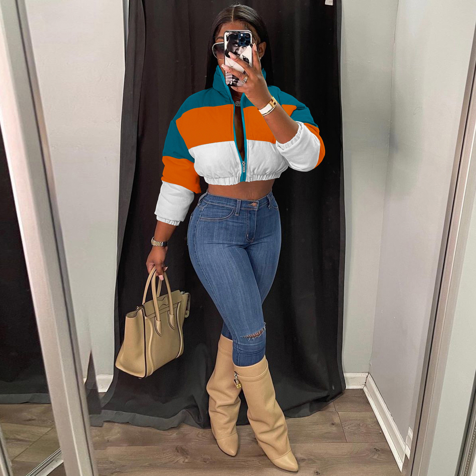 10065 women's winter new color matching cotton clothes 231122