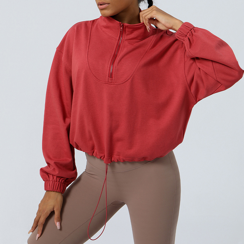Women yoga sports hoodie women's autumn and winter loose half zip running smock drawstring fitness yoga wear long sleeves