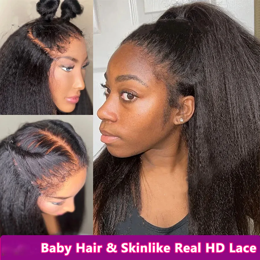 Free shipping Mongolian Kinky 13x4 Frontal Wigs Sialation Human Hair Yaki Straight Glueless Natural Hairline HD Lace Closure Wig