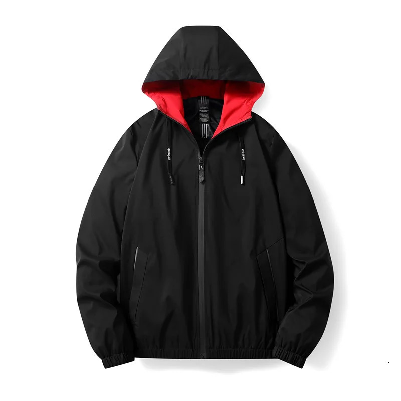 Mens Hoodie Jacket Rain Windproof Windbreaker Outerwear Solid Color Black and Red M5XL 240116