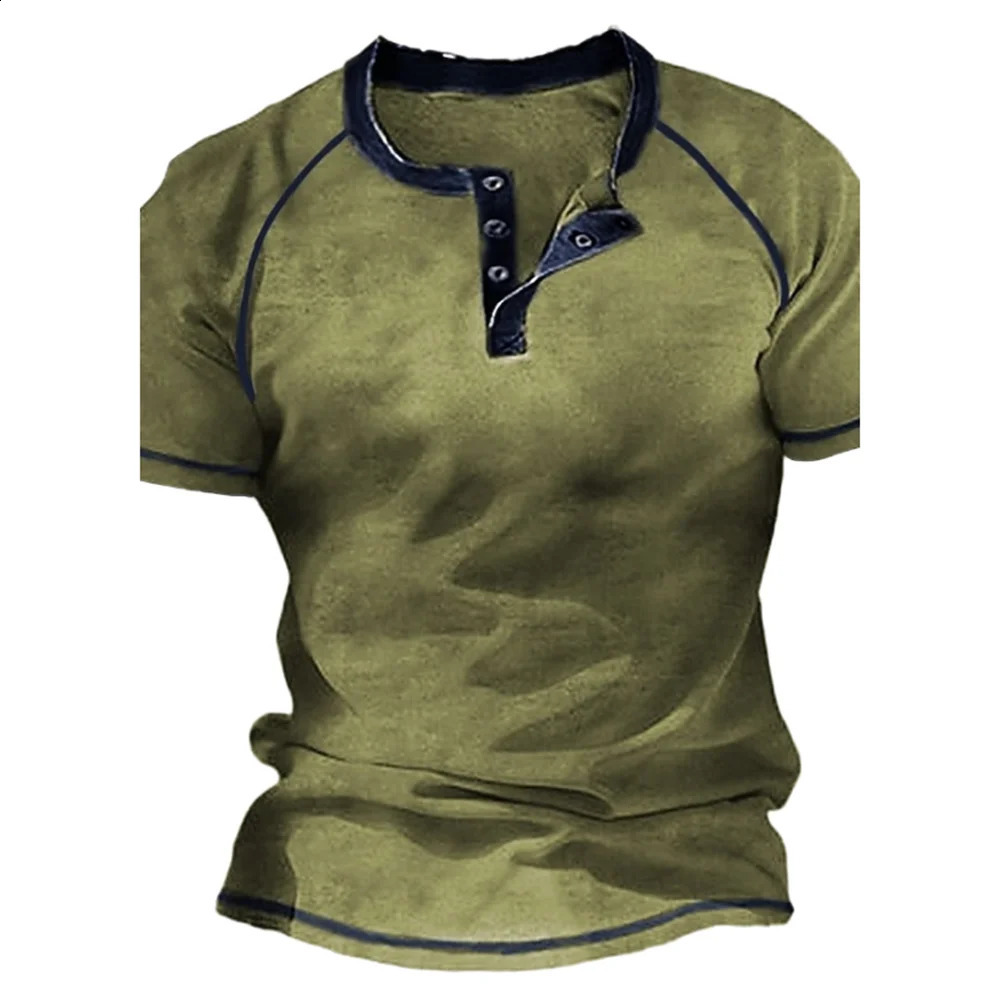 Henley Men's T-shirts Plain Short Sleeve Tee Oversized T Shirt 3d Print Casual Male Top Streetwear Clothe Spring Vintage Hip Hop 240117