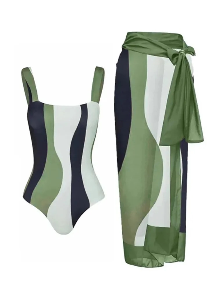 Vintage Slim Asymmetric Striped Bikini Sets Swimsuit with Contrast Cover Up 2 Pack Swimwear Beach Bathing Suit 240116