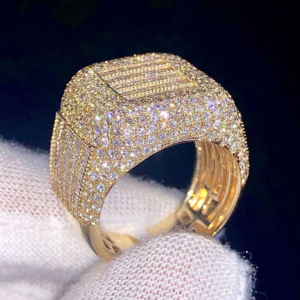 Custom Championship Iced Out Rock Rings Style Sier GRA VVS Baguette Moissanite Dia Mens Hiphop Ring