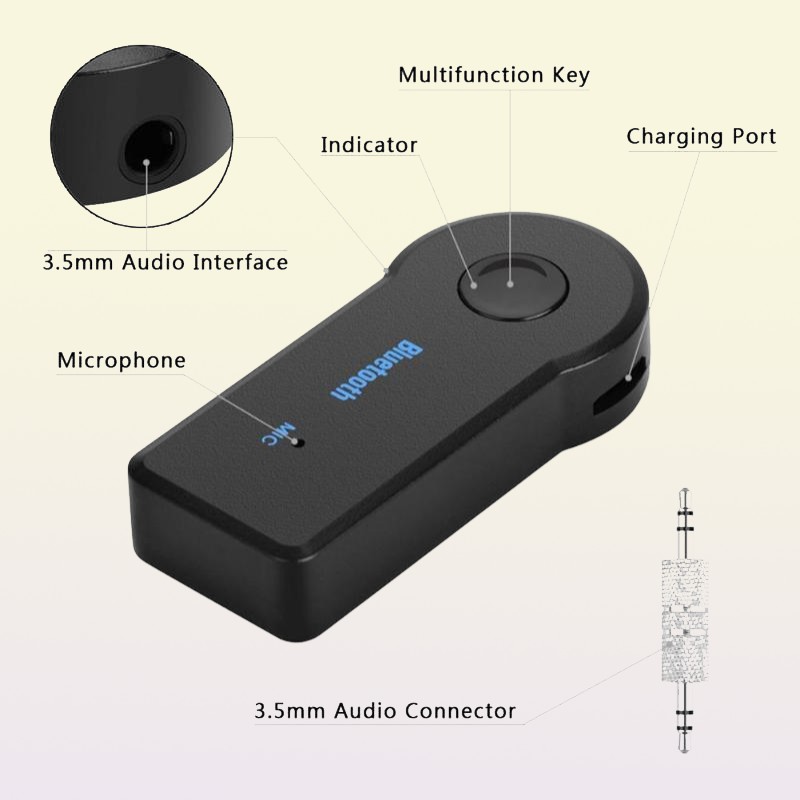 Bluetooth Car Kit Aux o Receiver Adapter Stereo Music Reciever Handsfree Wireless With Mic