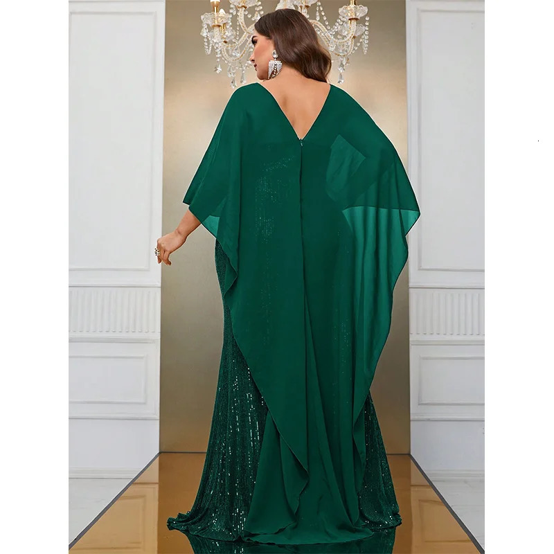 Plus Size Chiffon Shawl Elegant Sparkling Evening Dress 5XL 6XL Big Long Banquet Party Cape Sequin for Women 240116