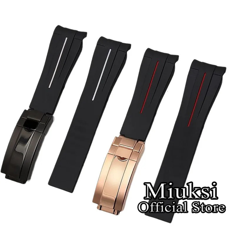 Miuksi 20mm black blue green rubber strap curved end watchband with silver rose gold balck stainless steel buckle 240116