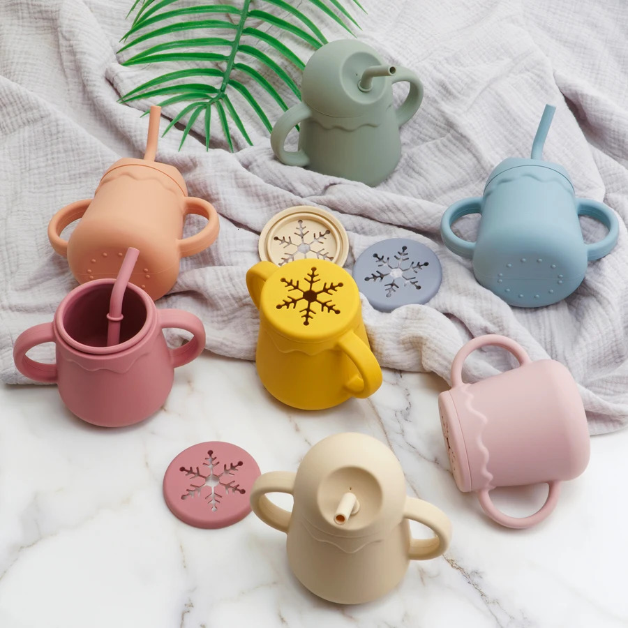 Baby Feeding Drinkware Straw Cup Snack Kids Learning Bottle Leakproof Silicone Tableware Toddler Water 240117